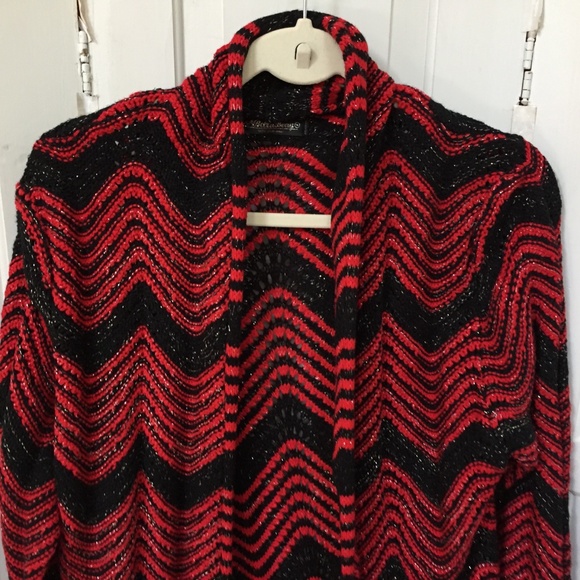 Bella Berry Red & Black Chevron Sweater w/ Silver Sparkle - Picture 6 of 16